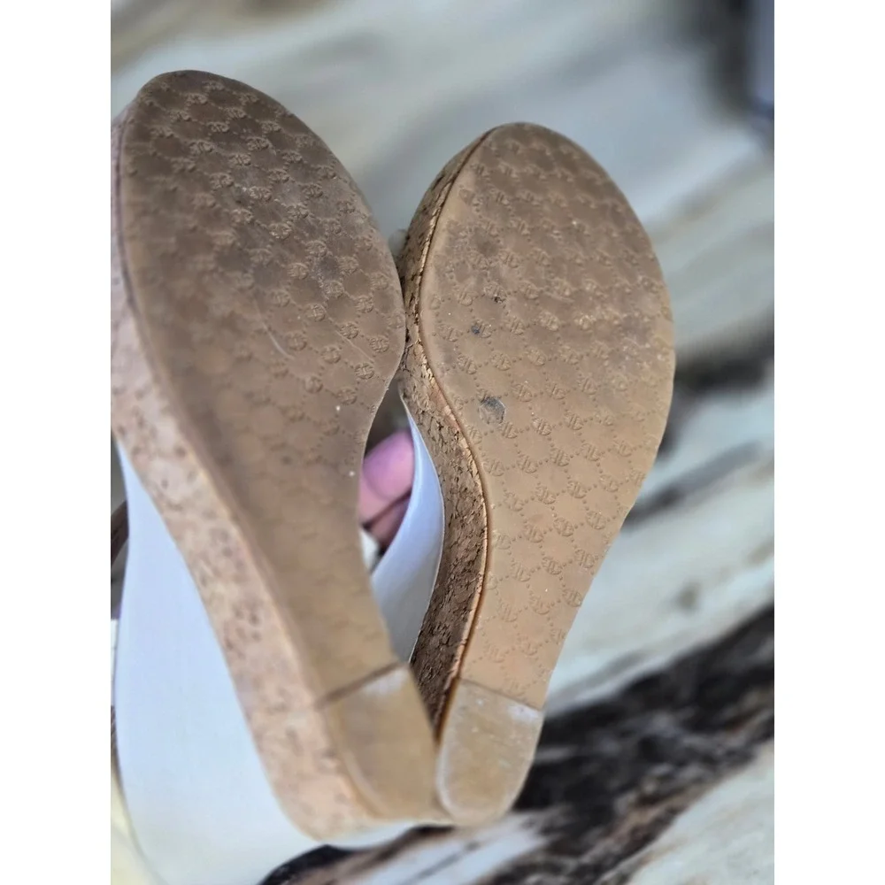 Antonio Melani Jisele White Leather Red Stone Cork Wedge Sandals 6M Brazil
